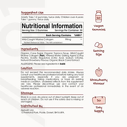 Marine Collagen Gummies - Wild-Caught Marine - Tapioca Based - High Potency Hydrolysed Marine Collagen Gummies ALPHA01Au supplements