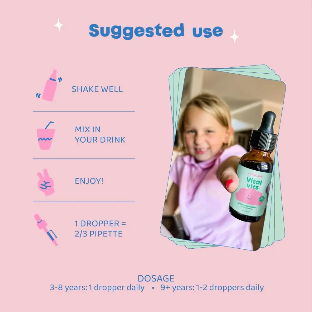 JoySpring Vital Vits - Kids Liquid Multivitamin - 1 fl oz (30 Servings) | Herbal Liquid Vitamins for Kids | Natural Flavor | JoySpringAu supplements