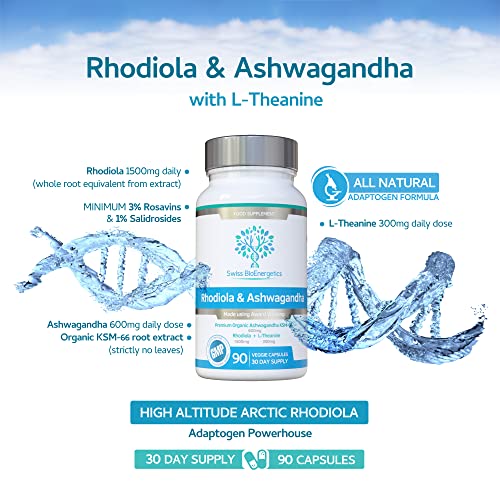 Rhodiola & Ashwagandha with L-Theanine - Award Winning Ashwagandha KSM-66 600mg swiss bioenergeticsAu supplements