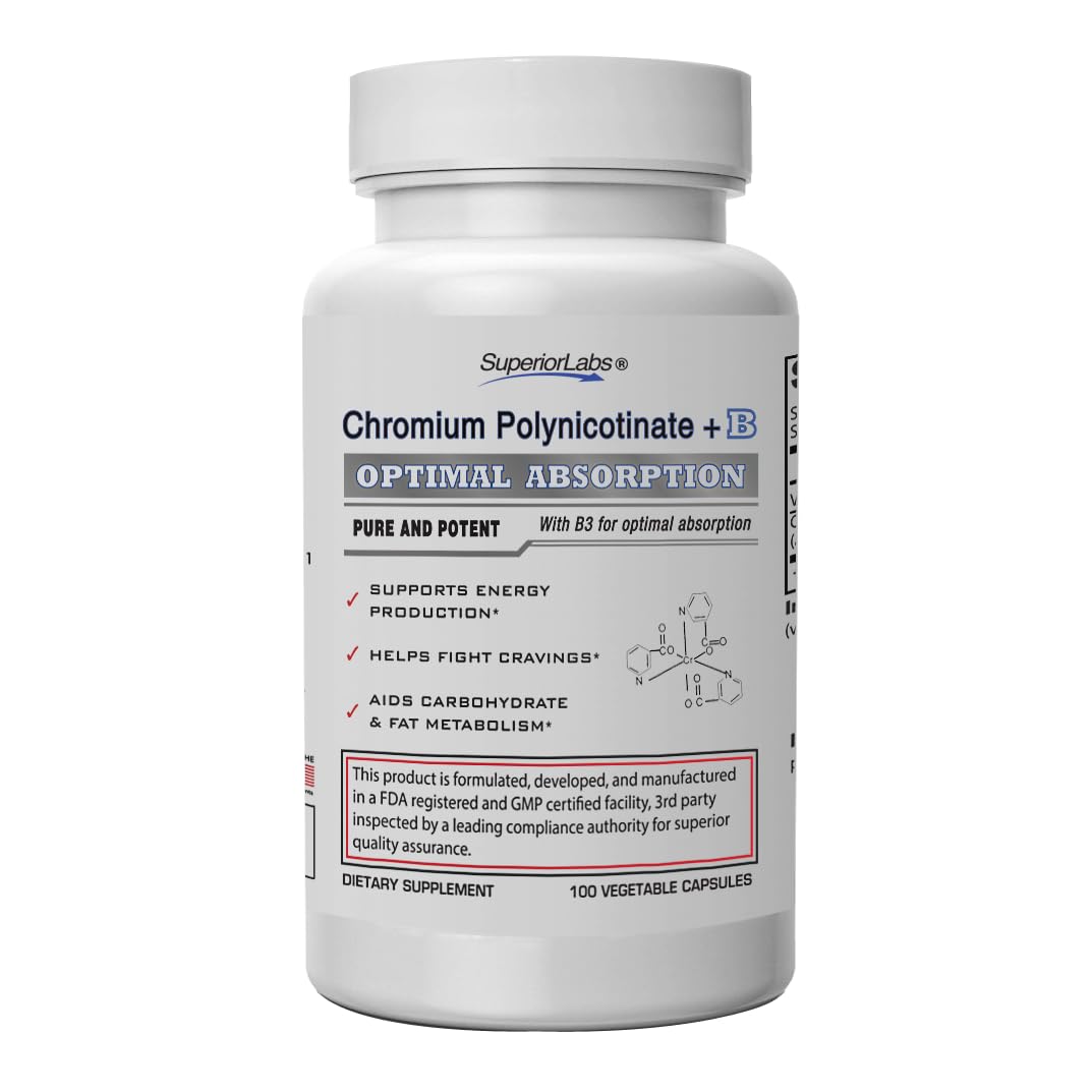 Pure Chromium Polynicotinate Supplement - Made in USA - 200mcg + Vitamin B3 for Optimal Superior LabsAu supplements