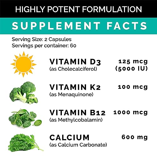 Calcium 600mg, Vitamin D3 K2 B12 Supplement - For Heart, Bone & Immune Support PrimeMDAu supplements