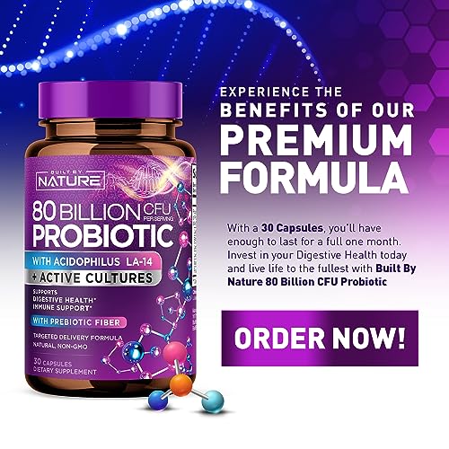 80 Billion CFU Probiotic - Daily Digestive Gut Health Supplement for Men & Women Built by NatureUS supplements