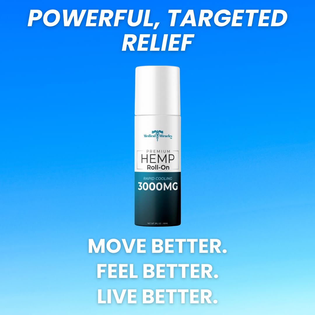 Medical Miracles New Hemp Oil Roll On - Ideal for Muscles, Hips, Joints, Neck, Back, Elbows, Fingers, Hands, and Knees (3000mg Roll-On) Medical MiraclesAu supplements