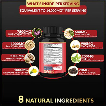 BMVINVOL (2 Packs) Horny Goat Weed Capsules, 14000mg Herbal Equivale BMVINVOLUS supplements