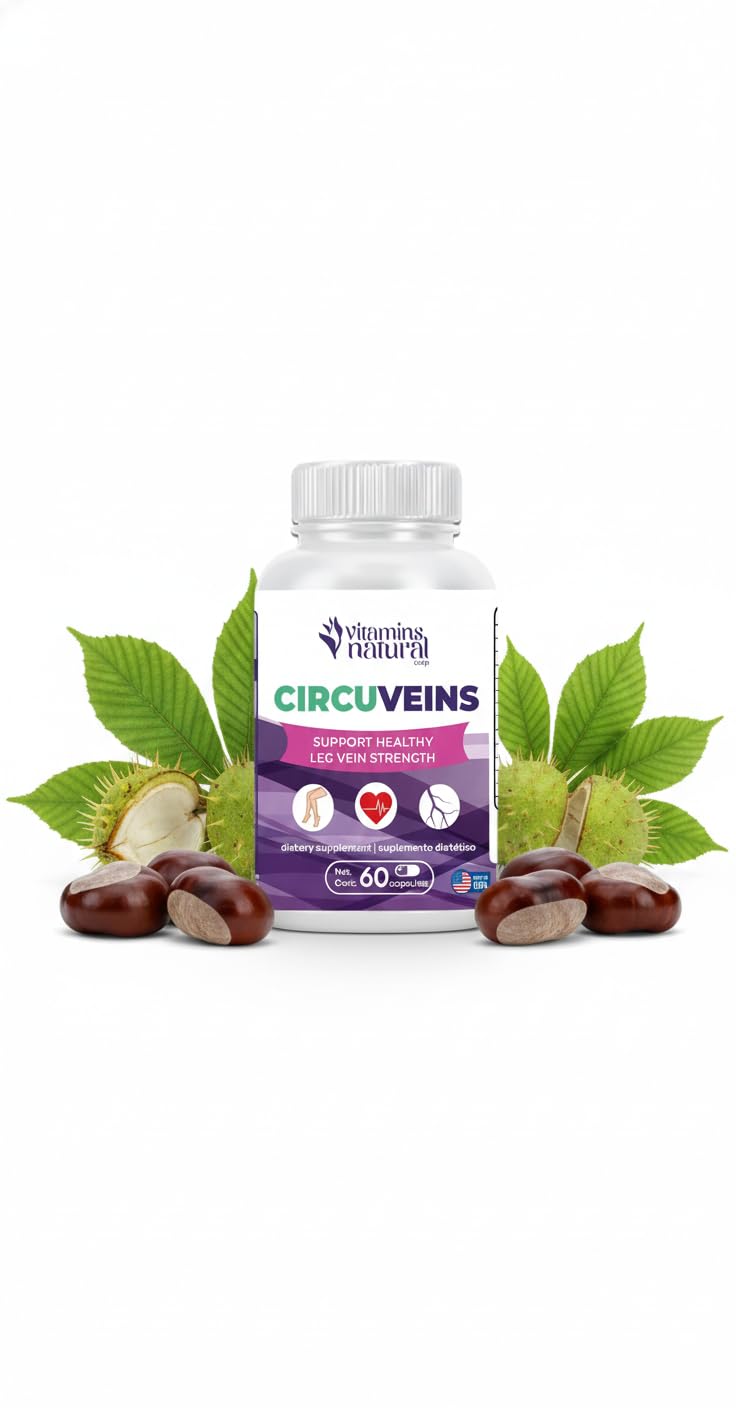 VITAMINS NATURAL CORP. CircuVeins Varicose Veins Support for Legs Capsules – Organic Vein Health Supplement with Horse Chestnut Grape Extract and Cayenne Pepper – 60 Capsules VITAMINS NATURAL CORPAu supplements