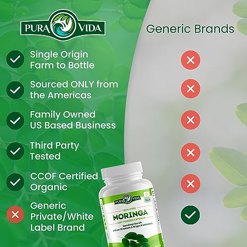 PURA VIDA Moringa Capsules Single Origin Moringa Powder Organic. Moringa Leaf PURA VIDA MORINGAUS supplements