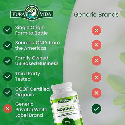 PURA VIDA Moringa Capsules Single Origin Moringa Powder Organic. Moringa Leaf PURA VIDA MORINGAUS supplements