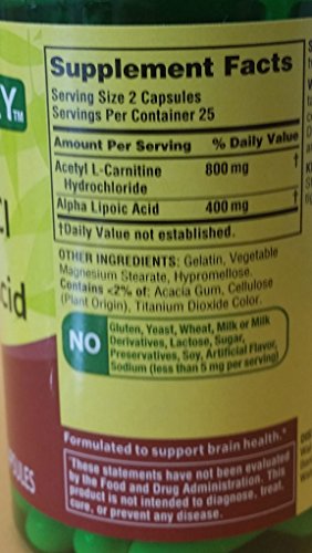 Spring Valley - Acetyl L-Carnitine 800mg Plus Alpha Lipoic Acid 400mg, 50 Capsules Heath SecretUS supplements