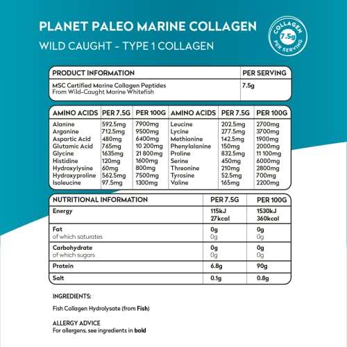 Pure Marine Collagen Powder (60 Servings, 450g) | for Healthy Skin, Hair and Nails, and Gut Health Planet PaleoAu supplements