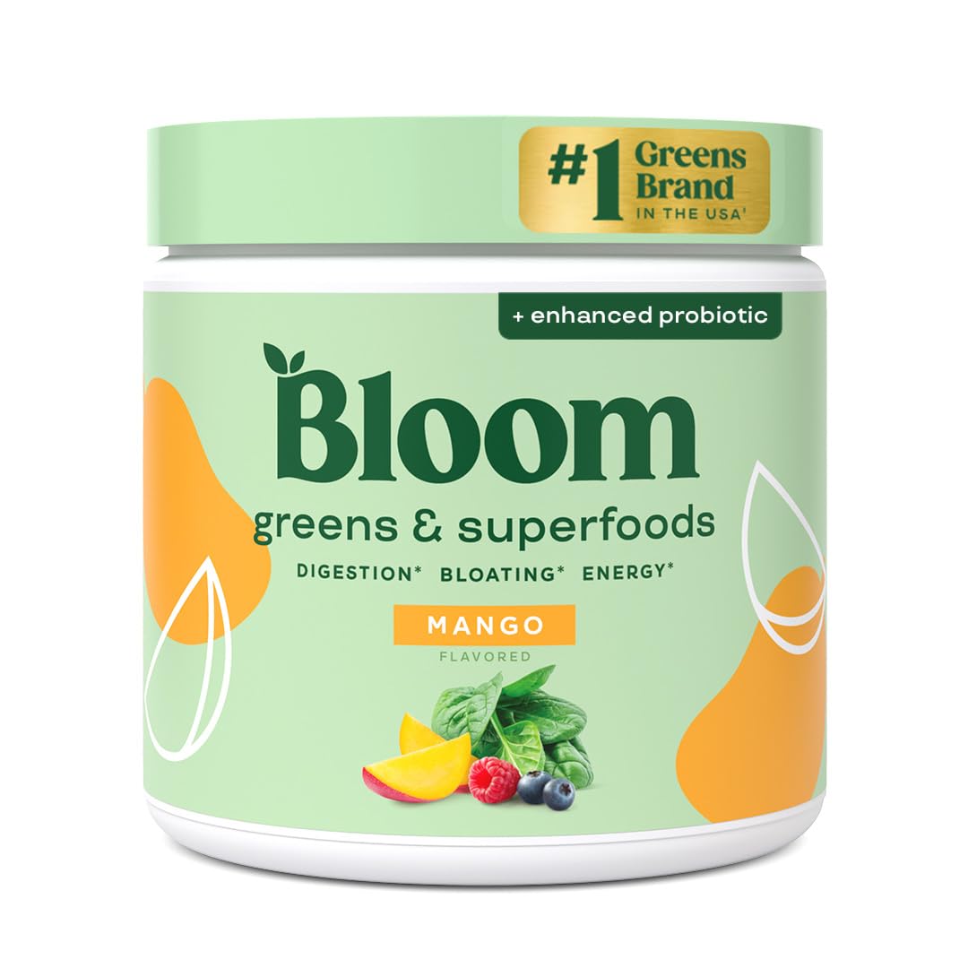 Bloom Nutrition Superfood Greens Powder, Digestive Enzymes with Probiotics and Prebiotics, Gut Health, Bloating Relief for Women, Chlorella, Green Juice Mix with Beet Root Powder, 30 SVG, Mango Bloom NutritionAu supplements