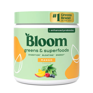 Bloom Nutrition Superfood Greens Powder, Digestive Enzymes with Probiotics and Prebiotics, Gut Health, Bloating Relief for Women, Chlorella, Green Juice Mix with Beet Root Powder, 30 SVG, Mango Bloom NutritionAu supplements