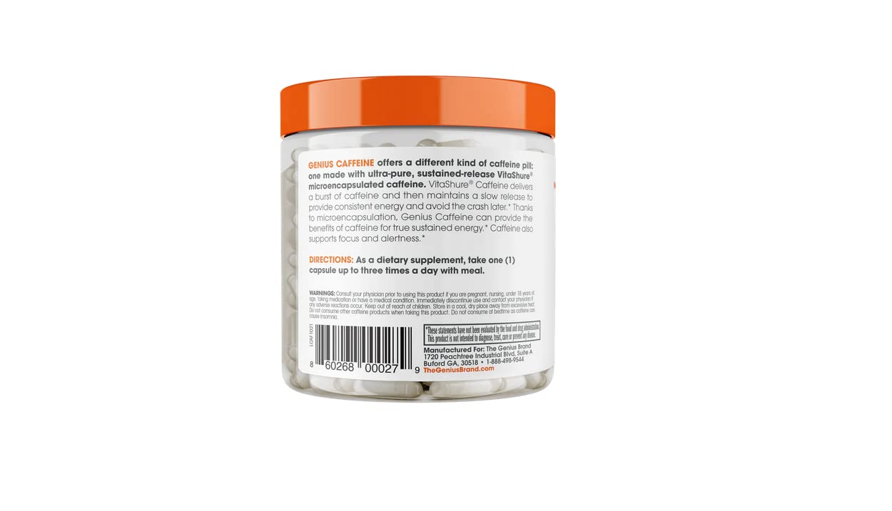 Genius Caffeine Pills 100mg, Extended-Release Microencapsulated Caffeine Pills The Genius BrandUS supplements