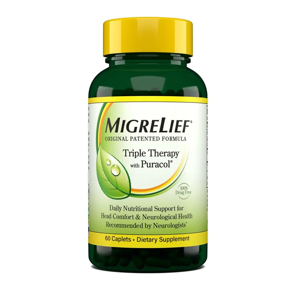 MigreLief Original Triple Therapy with Puracol - Nutritional Support for Migraine Sufferers - 60 Caplets/1 Month Supply MigreLiefAu supplements