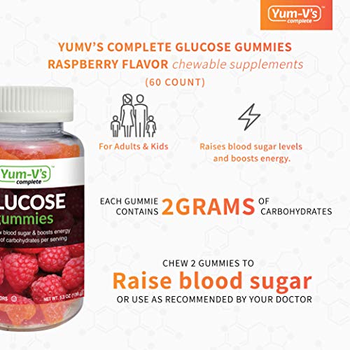 YumVs Complete Glucose Gummies, Raspberry Flavor, (60 Ct); Chewable YUM-V'SUS supplements