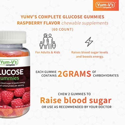 YumVs Complete Glucose Gummies, Raspberry Flavor, (60 Ct); Chewable YUM-V'SUS supplements