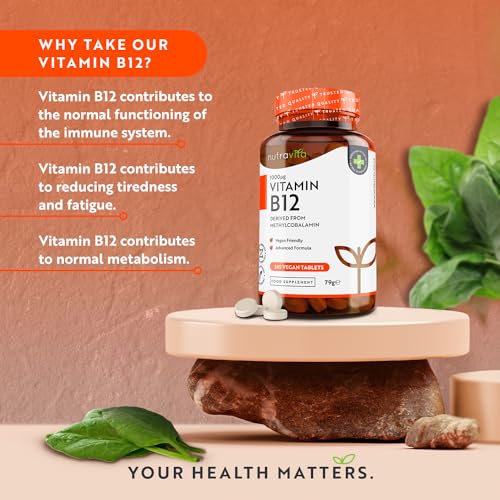 Vitamin B12 1000mcg - 365 High Strength Vegan Tablets (1 Year Supply) - Max Strength NutravitaUS supplements