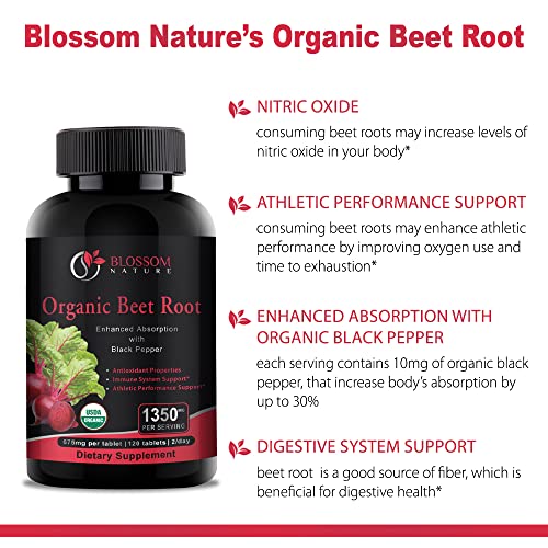 Organic Beet Root Powder 1350mg with Black Pepper-Nitric Oxide Booster, Digestive System Blossom NatureAu supplements