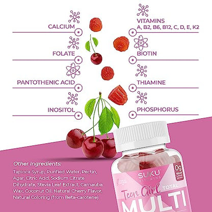 SUKU Vitamins Teen Girl Gummies – Sugar Free Vegetarian Gummy Vitamins Supplement SUKU VitaminsUS supplements