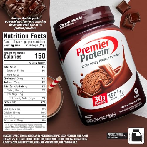 Premier Protein Powder, Chocolate Milkshake, 30g Protein, 1g Sugar, 100% Whey Protein Premier ProteinUS supplements