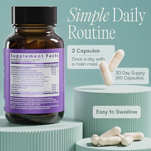 BIOMA Menopause Support Probiotics for Women - Hormone Free Hot Flash & Night Sweat Relief - Gut-Hormone Balance with Phytoestrogens, BB536, Delayed Release (60 Capsules - 30 Day Supply) BIOMAAu supplements