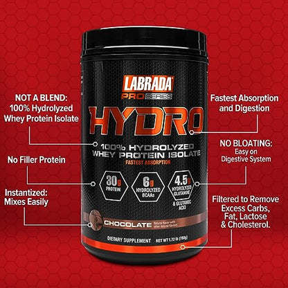 Labrada Hydro 100% Pure Hydrolyzed Whey Protein Isolate Powder, Lactose Free LabradaUS supplements