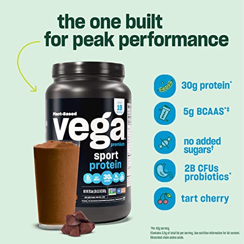 Vega Sport Premium Vegan Protein Powder, Chocolate - 30g Plant Based Protein, 5g BCAA VegaUS supplements