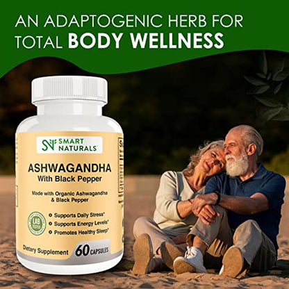 Smart Naturals Organic Ashwagandha with Black Pepper Herbal Supplements, Relieves Smart NaturalsUS supplements