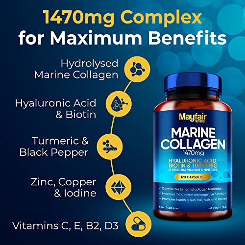 Mayfair Nutrition Marine Collagen 120 High Strength Capsules 1470mg Complex with Hyaluronic Acid Mayfair NutritionUS supplements