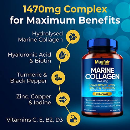 Mayfair Nutrition Marine Collagen 120 High Strength Capsules 1470mg Complex with Hyaluronic Acid Mayfair NutritionUS supplements