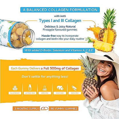 Collagen Complex - 90 Natural Pineapple Flavour Chewable Yummy Gummies swiss bioenergeticsUS supplements