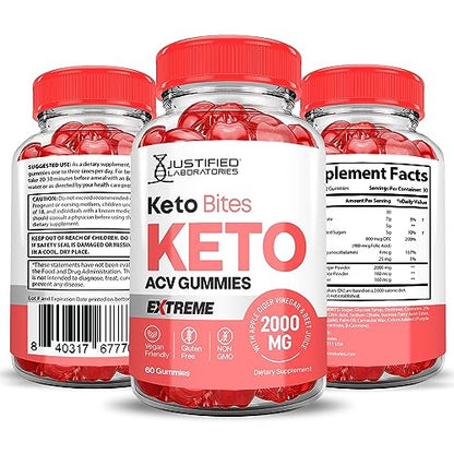 Keto Bites Keto ACV Gummies Extreme Formula 2000MG Vegan Non GMO with Pomegranate Justified LaboratoriesUS supplements