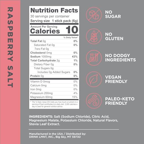 LMNT Zero-Sugar Electrolytes - Raspberry Salt - Hydration Powder Packets | No Dodgy Drink LMNTUS supplements