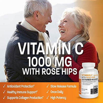 Bronson Vitamin C 1000 mg with Rose Hips Sustained Release, 250 Tablets BronsonUS supplements
