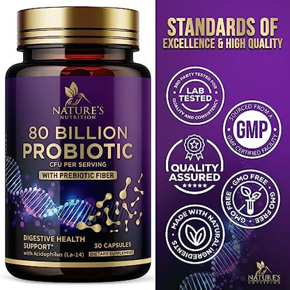 Probiotics for Digestive Health - 80 Billion CFU Guaranteed with Strains for Women's Nature's NutritionUS supplements