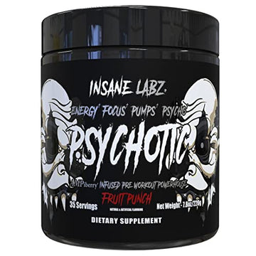 Insane Labz Psychotic Black Edition Mid Stimulant Pre Workout Powder, Energy Focus Insane LabzAu supplements