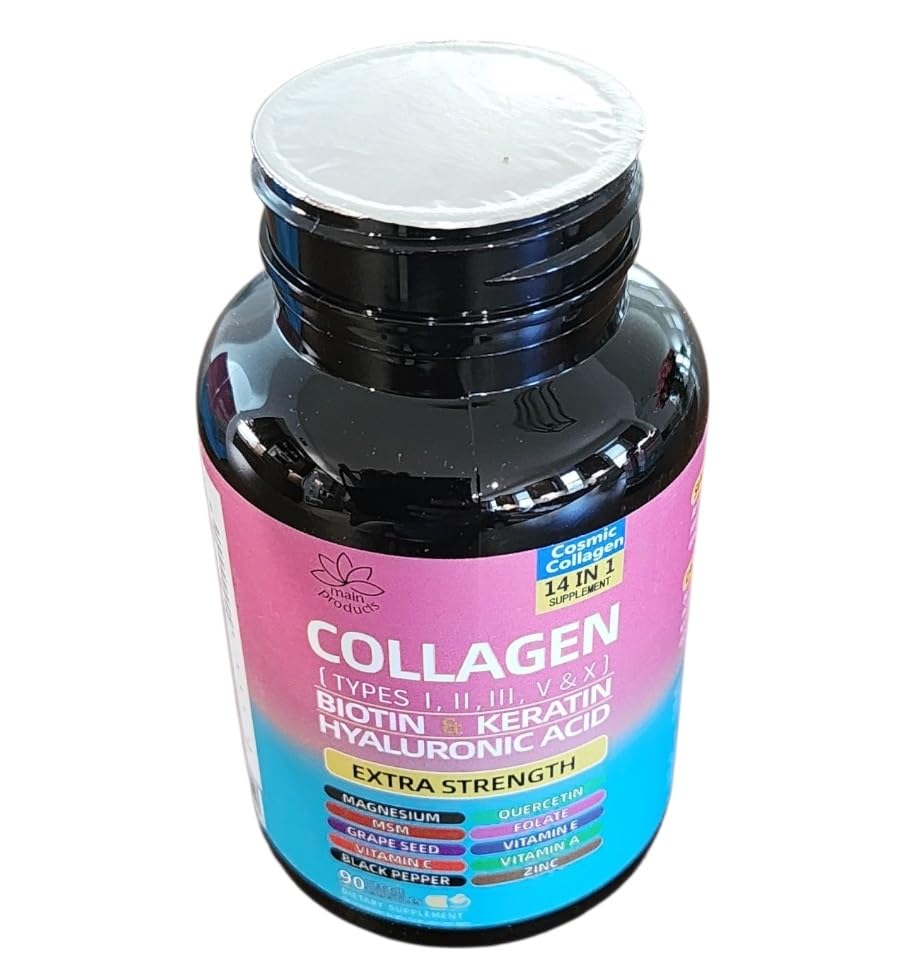 Collagen Peptides Types I, II, III, V & X, 64000 MCG, 14 in 1, Biotin, Keratin, Hyaluronic Acid, Magnesium, MSM, Grape Seed, Vitamin A C & E, Black Pepper, Quercetin, Folate, Zinc (90 Veggie Caps) Main ProductsAu supplements