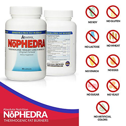 Absolute Nutrition Thermogenic Fat Burners, Nophedra Capsules, 80 Count Bottle Absolute NutritionUS supplements