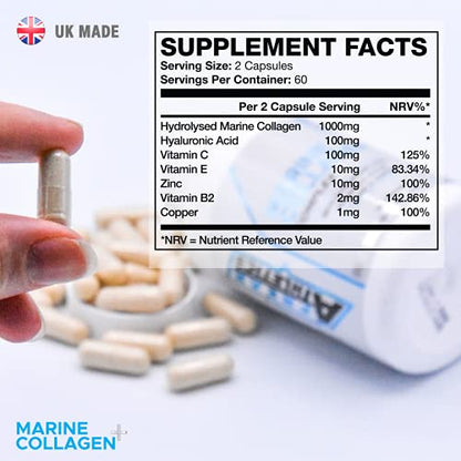 Marine Collagen 1000mg - Type 1 Hydrolysed Collagen - Enhanced with Hyaluronic Acid, Vitamin C Freak AthleticsUS supplements