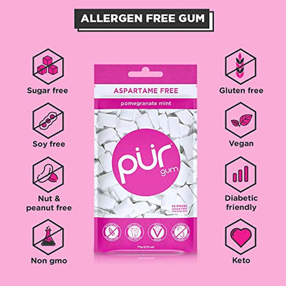 PUR Gum | Aspartame Free Chewing Gum | 100% Xylitol | Natural Pomegranate PURUS supplements