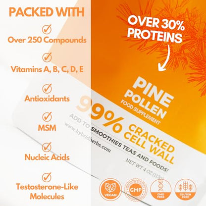 HYBRID HERBS - PINE POLLEN | 99% Cracked Cell Wall Powder | Highly Bioavailable Hybrid HerbsUS supplements