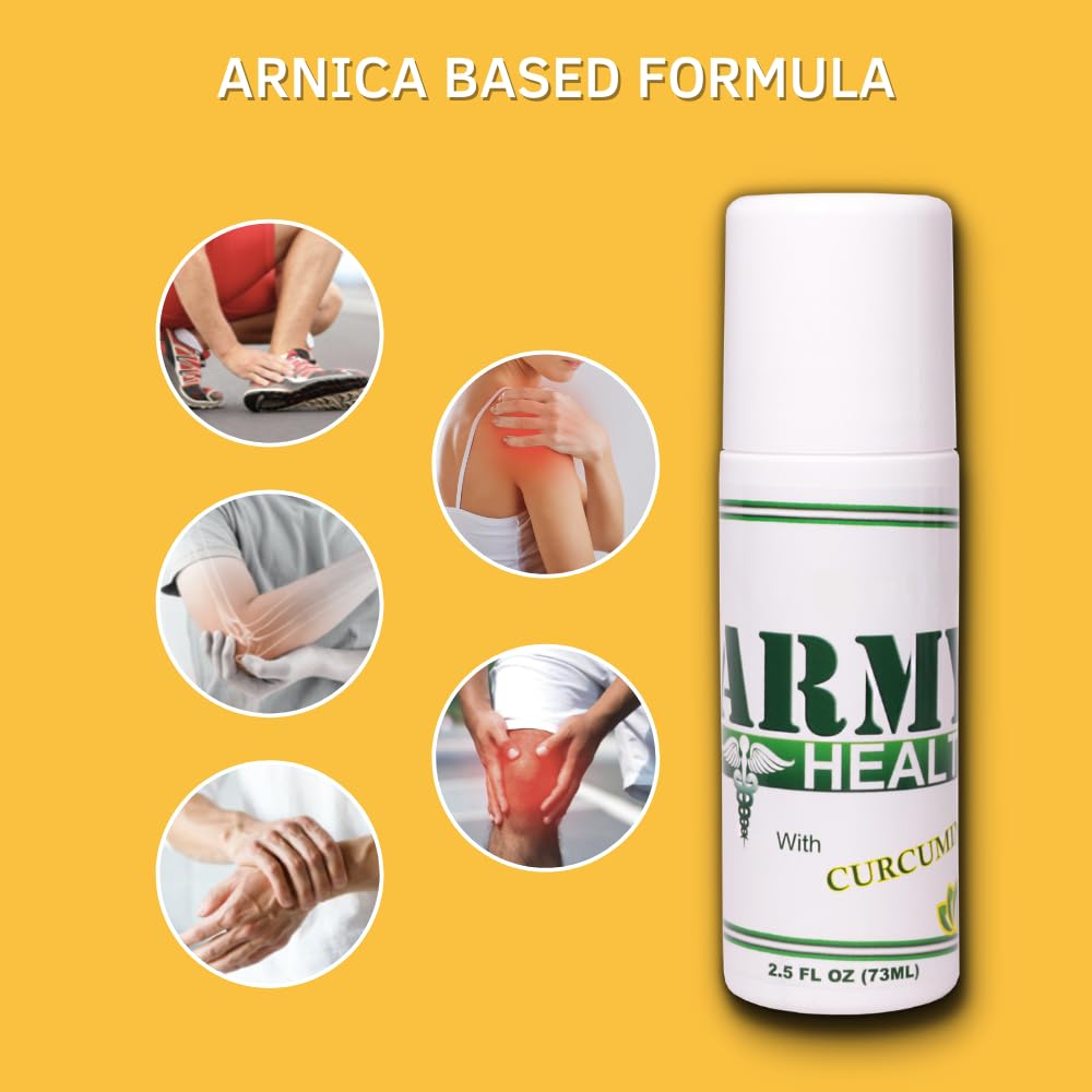 ARMY HEALTH Roll On 100% Natural Turmeric Curcumin - Pain Reliever - Inflammation - Headache - Backache - Joint and Muscle Pain 2.5 Oz ARMY HEALTHAu supplements
