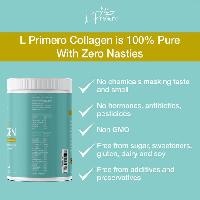 L Primero Collagen Peptides Powder 400g, Hydrolysed Unflavoured, Grass-Fed Bovine Bioactive Protein, Highly absorbable 18 Amino Acids, Keto L PrimeroAu supplements
