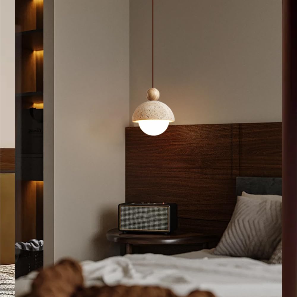 Spherical Wabi Sabi Pendant Light Natural Stone Retro Japanese Style Yellow Travertine Pendant Lighting Vintage Mini Wood Nordic Hanging Light for Kitchen Island Dining Room Bedroom Hallway Bedside OROILUPUAu supplements