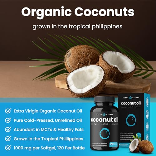 NutraChamps Organic Coconut Oil Capsules 2000mg - 120 Softgels Extra Virgin, Unrefined NutraChampsUS supplements