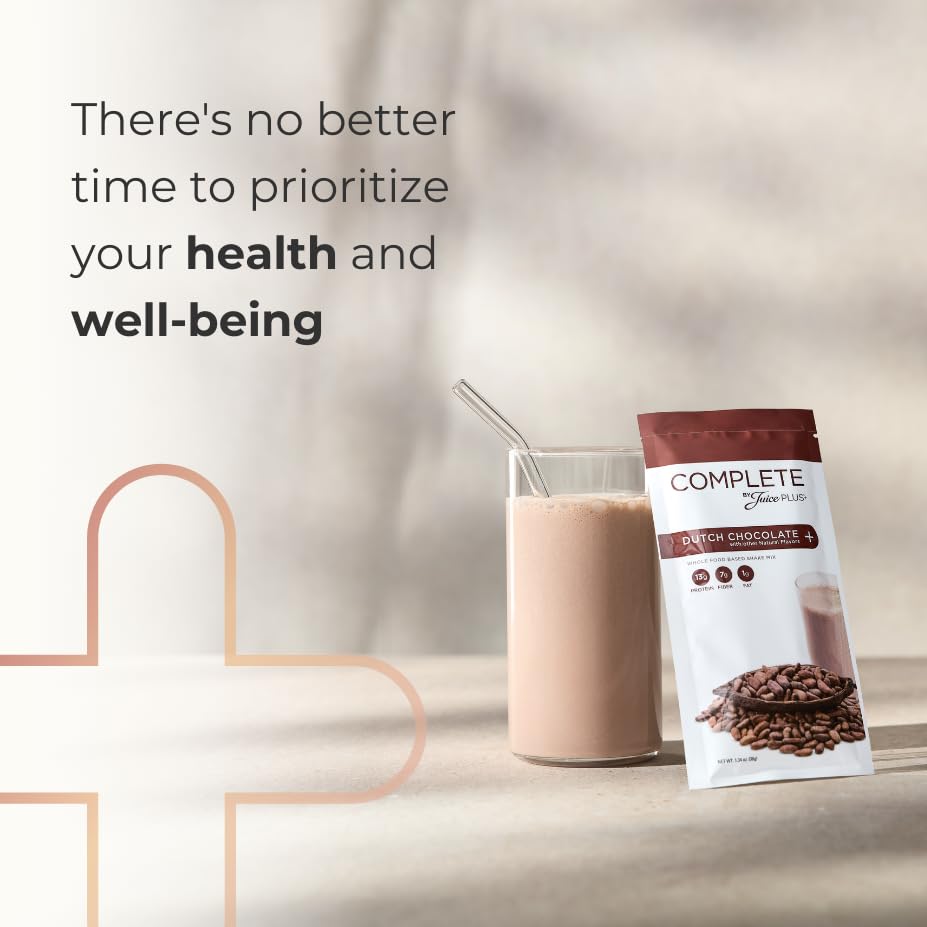 Complete by JuicePlus+ Dutch Chocolate Shakes - Plant-Based Nutrition - Whole Food Based Shake Powder with Protein, Fiber & Prebiotics - 30 Servings (2 Pouches, 15 Servings Each) Juice Plus+Au supplements