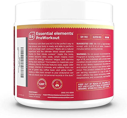 Essential Elements PreWorkout Powder with Beet Root & ACV | Superfood Energy Supplement Essential ElementsUS supplements
