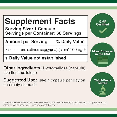 Fisetin Supplement - 100mg of Bioactive Flavnonols, 60 Count (Natural Bioflavonoid Double Wood SupplementsUS supplements