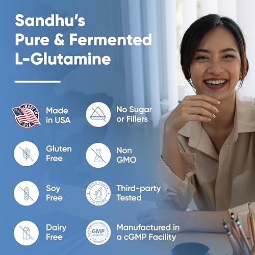 Sandhu's L-Glutamine - 100 Servings -Made in USA -500 Gram- Non-GMO- Amino Sandhu'sUS supplements