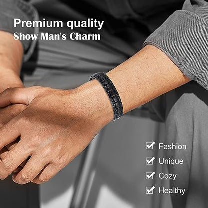 JEROOT Magnetic Bracelets for Men, Pure Titanium Double Row Strong Magnets JEROOTUS supplements