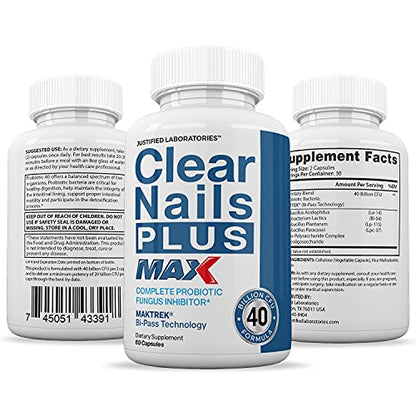 Justified Laboratories (2 Pack) Clear Nails Plus Max Pills 40 Billion CFU Probiotic Supports Justified LaboratoriesUS supplements